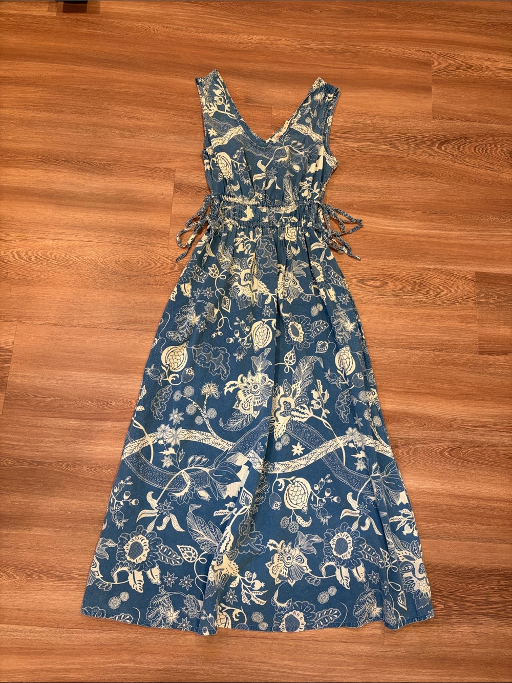 Faherty Sunseeker 100% Cotton Blue Floral Midi Dress Size XS